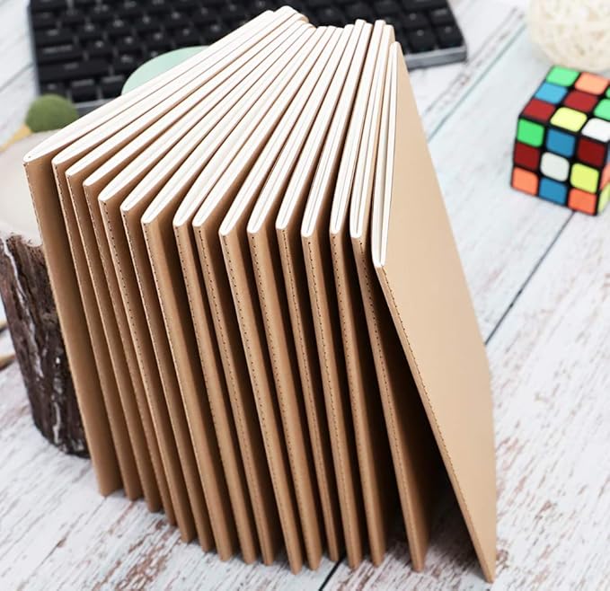 Wotion 16 Pack Kraft Notebooks, Journals in Bulk for Writing, Blank Paper Sketchbooks, 60 Pages Notebook, 8.3x5.5 Inch, A5 Size, Travel Journal Set, for Gifts, Students and Office Supplies
