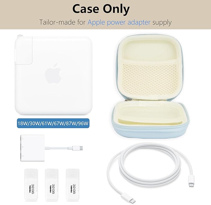 Charger Case for Macbook, Portable Tech Electronic Organizer Bag, Small Travel Storage Pouch for Laptop Accessories, MacBook Power Adapter, Charging Cords, USB Drives, Power Bank (Blue, M)