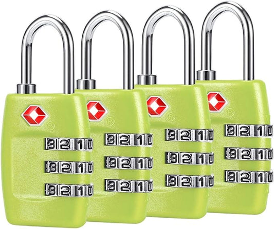 TSA Luggage Locks (4Pack) - 3 Digit Combination Padlocks - Approved Travel Lock for Suitcases & Baggage (Green1)