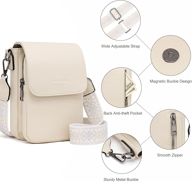 POIUGOYA Crossbody Bags for Women,Small Crossbody Purse with Triple Compartments,Cell Phone Wallet with Card Slots for Travel | Small