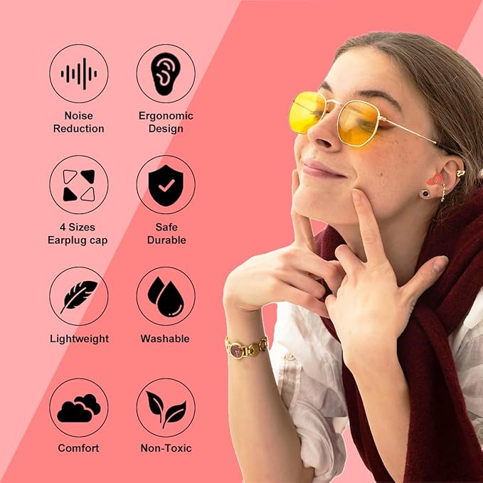 Ear Plugs for Sleeping Earplugs for Concerts Noise Cancelling Reusable Soft Silicone Noise Reduction Earbuds for Travel, Focus, Work 33-45dB Hearing Protection with 9 Ear Tips & Case (Red)