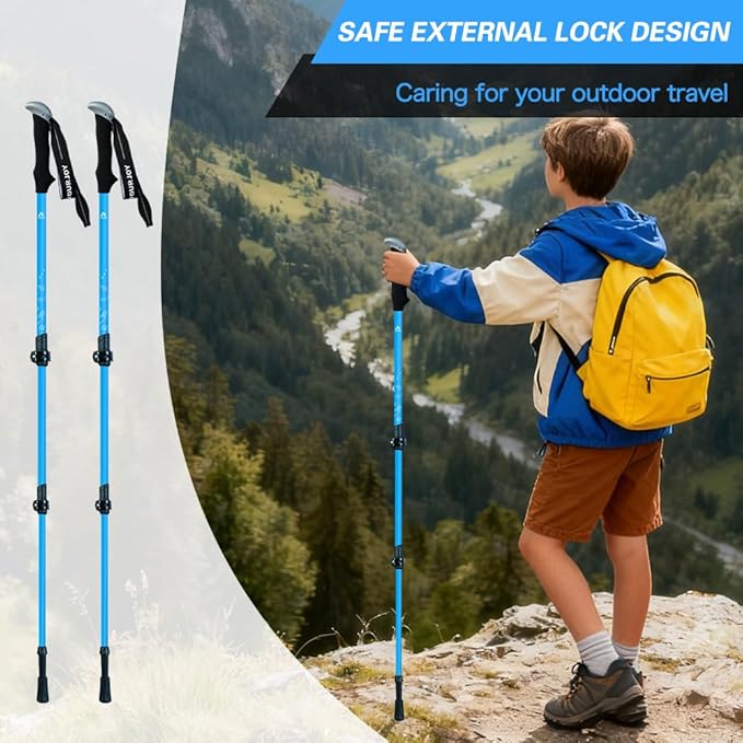 Hiking Trekking Poles for Kids, 2 Pack Anti Shock, Adjustable, Collapsible Hiking Poles for Trekking or Walking, Lightweight Aluminum Sticks