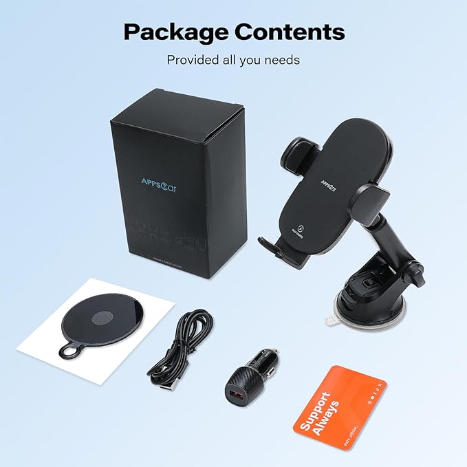 APPS2Car Suction Phone Mount Wireless Car Charger, 15W Dashboard Wireless Charger for Car, Compatible with iPhone, Samsung, LG and More