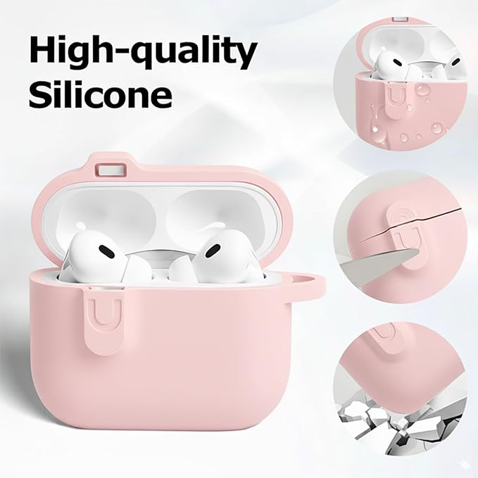 for AirPods 4 Case Cover with Cleaner Kit, Soft Silicone Cover for AirPods 4 Comes with Magnetic Lid Lock & Keychain-Solid for Women/Men,Pink