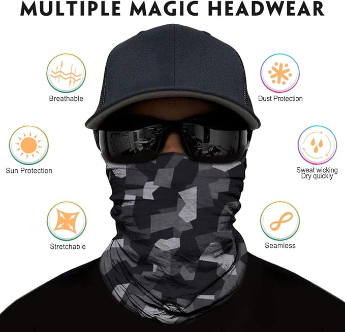 Neck Gaiter for Men Women Headwear Bandana Head Wrap Face Scarf Mask Cover Warmer Balaclava-Seamless & Versatile
