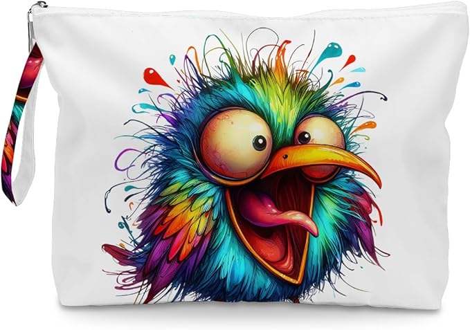 Fokongna Cute Print Wet Bag, Small Portable Waterproof Multi-Functional Organizer for Women, Multicolor Psychedelic Fluffy Bird, Ideal for Daily, Beach & Travel