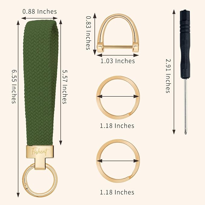 Fishent Stretchy Wristlet Keychain, Cute Key Chain, Woven Wrist Lanyard for Car Keys with 3 Keyrings and D-ring for Women Men