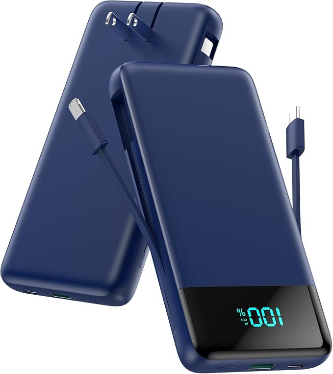 Portable Charger for iPhone with Built in Cables and Wall Plug,Upgraded 13800mAh Fast Charging USB C Power Bank,4 Outputs Travel Essential Battery Pack Compatible with iPhone 17/16/15/14,Galaxy-Blue