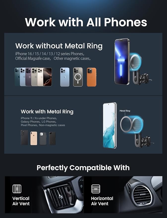 LISEN for MagSafe Car Mount, 2026 Magnetic Phone Holders for Car Air Vent Phone Mount [Ultra-Magnetic] Hands Free Cell Phone Holder Car Accessories for Men Women fit iPhone 17 16 15 14 13 Pro-Blue