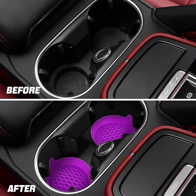 Zpana 4PCS Car Cup Holder Coasters, Silicone Non-Slip Vehicle Cup Recessed Mats, Sift-Proof Automotive Interior Drink Insert Decor Accessories, Universal for SUV, Sedan, Truck (Dark Purple)