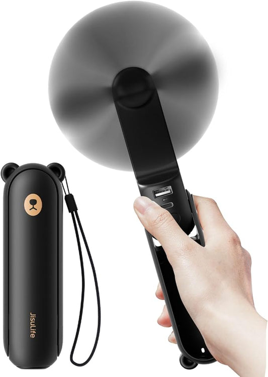 JISULIFE Handheld Fan 8 Plus: All-in-One Mini Fan with 37Hrs Cooling & 4500mAh PowerBank & Flashlight, USB Rechargeable, Portable Pocket Size for Travel, Makeup, Concert, Gifts for Women(Black)