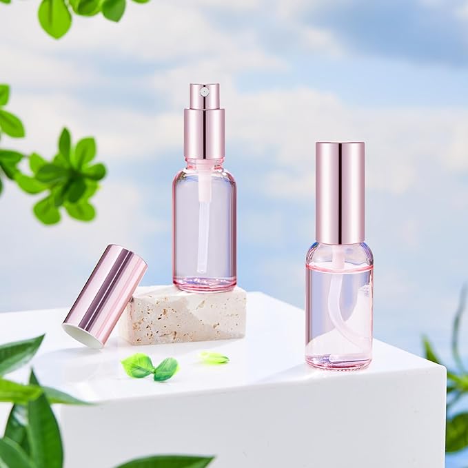 Tessco for you 1 Pcs 30/60/100 ml Glass Spray Bottles Frosted Empty Perfume Bottle Atomizer Refillable Clear Bottle with Fine Mist Sprayer Pump for Room Face Travel Business (Pink,1 oz)