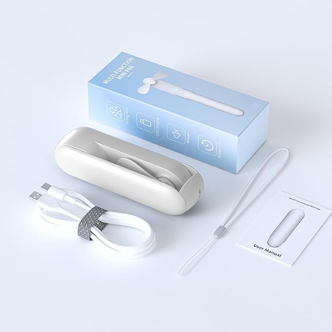 Portable Handheld Fan, 2 IN 1 Mini Hand Fan, Battery Operated [8-15 Working Hours], USB Rechargeable Personal Foldable Fan for Indoor, Small Pocket Fans Travel Essentials for Outdoor (White)