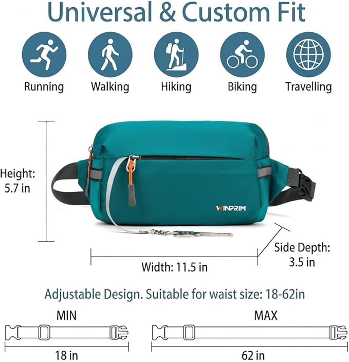 Fanny Pack for Men Women 2L Lightweight Waist Belt Hip Bag Slim Crossbody Adjustable Water Resistant Bum Belt Pouch for Travel Running Shopping Hiking Cycling Climbing EDC BLUE