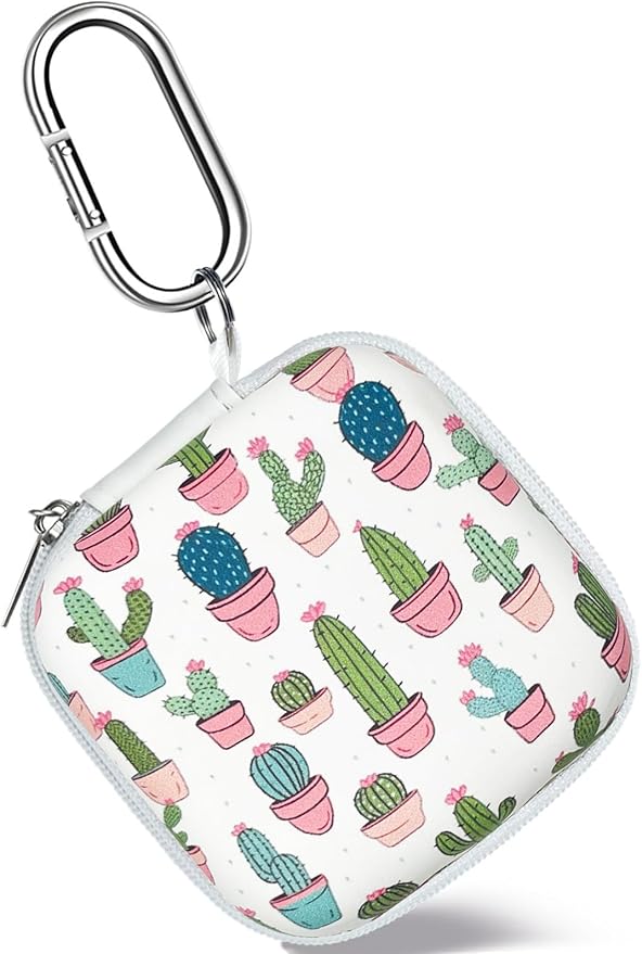 Earbud Case Headphone Organizer Ear Bud Case Portable EVA Carrying Box Storage Bag with Carabiner for AirPods Beats Bose Galaxy Buds 4/3/FE Data Cable Storage (Cactus)