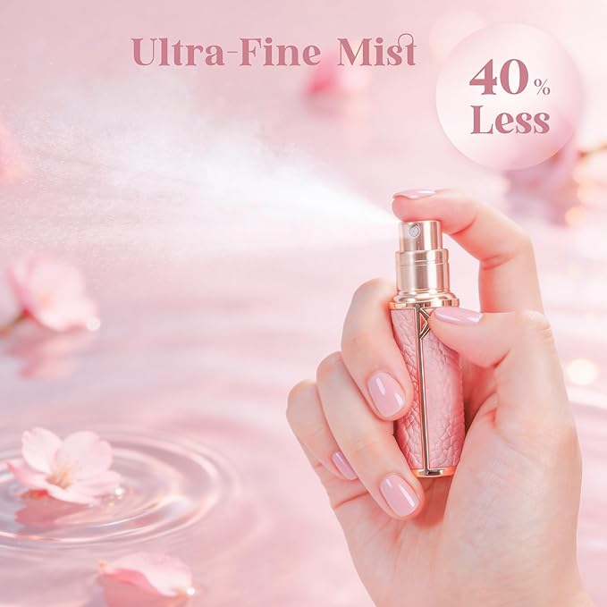 Perfume Travel Refillable Bottle,Perfume Atomizer 5ml Genuine Leather Bottom-Filling,Mini Cologne Sprayer,Spray Bottles for Cruise Gift Travel Accessories (Pink)