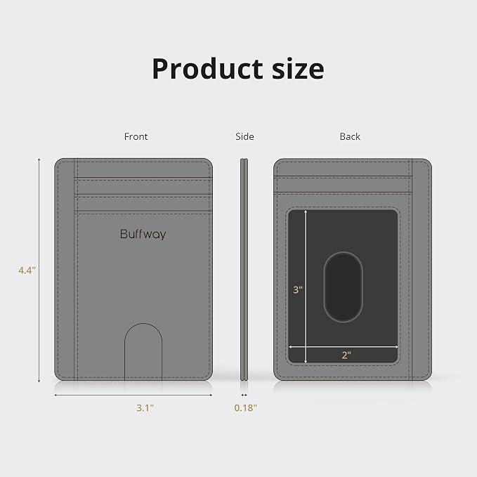 Buffway Slim Minimalist Front Pocket RFID Blocking Leather Wallets for Men and Women - Alaska Grey