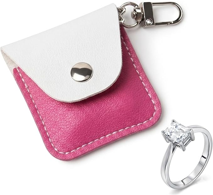 Leather Ring Holder Keychain for Gym, Portable Jewelry Travel Ring Keeper Case for Wedding ring and Necklaces