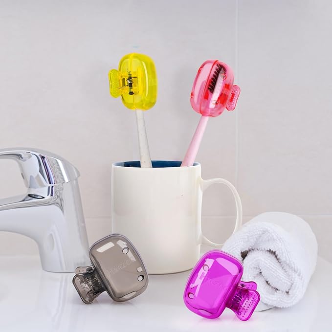 Hxezoc 4 Pack Travel Toothbrush Head Covers Toothbrush Protector Cap Brush Pod Case Protective Portable Plastic Clip for Household Travel, Camping, School, Bathroom, Business