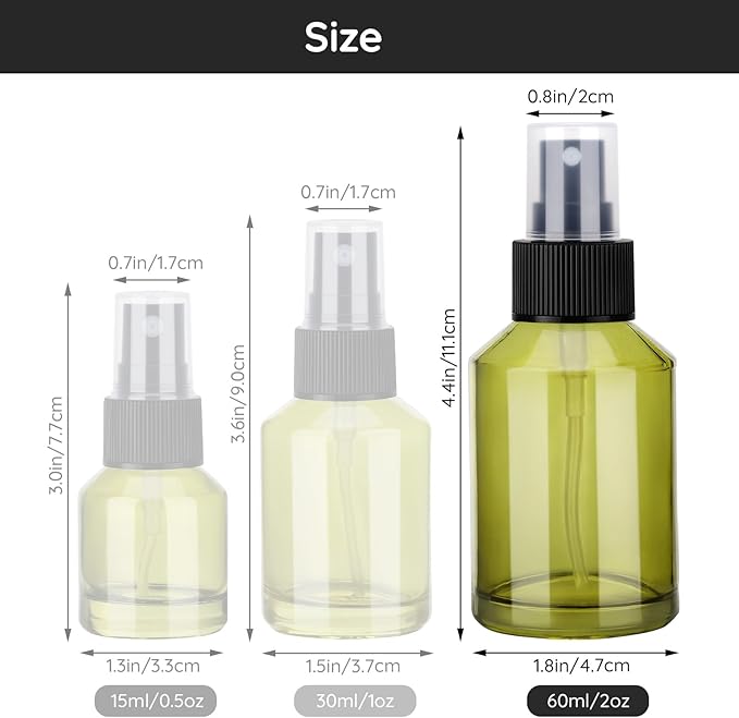 Segbeauty 6pcs 2oz Perfume Travel Refillable Bottles, Small Travel Size Spray Bottle for Hair, 60ml Empty Mini Glass Fine Mist Spray Bottles, Green Perfume Cologne Atomizer Sprayer Bottle for Liquids