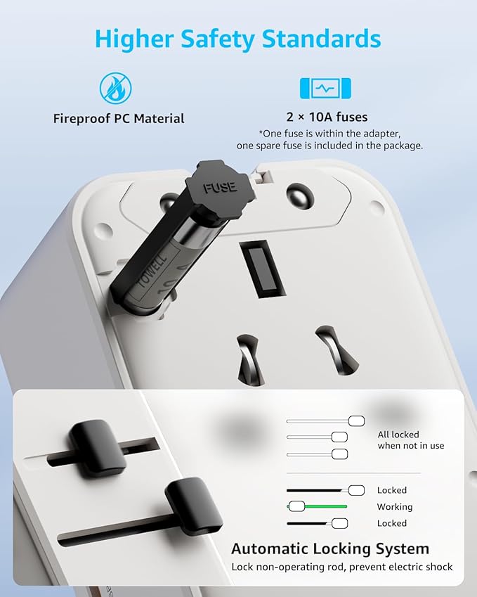 “Air” Universal Travel Adapter, Slim International Travel Plug Adapter with 2 USB-C(PD 25W) ＆ 2 USB-A Ports, All in One Portable Adaptor, for USA, UK, EU, AU ＆ 224+ Countries (White) US