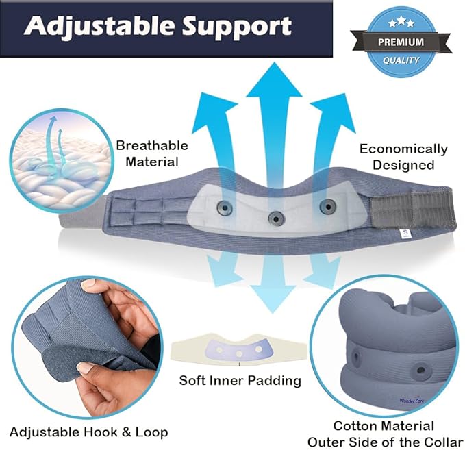 Wonder Care Neck Brace for Sleeping Cervical Collar Adjustable Neck Support Brace Relief Cervical Spine Pressure Ideal for Travel, Office Workers & Neck Injury Recovery, Medium