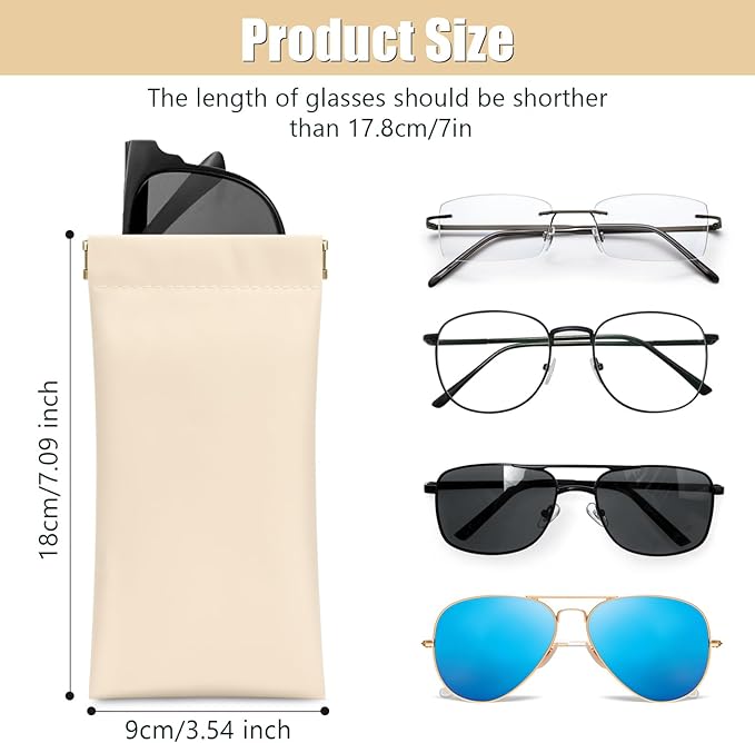 Sightor Sunglass Case, 2 Pcs Soft Eyeglass Cases for Women Portable Squeeze Top Leather Glasses Pouch