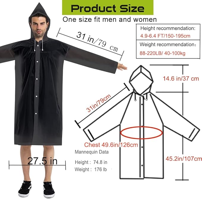 COOY Rain Coats (2 Pack) - Reusable EVA Rain Ponchos For Adults Rain Jackets Raincoats For Men Women