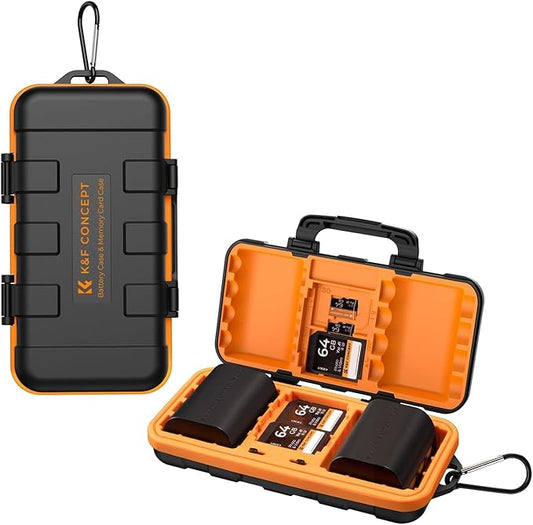 K&F CONCEPT Camera Battery SD Card Holder for 4 SD Cards/6 TF/2 CF/2 XQDs Cards, 2 Slots Battery Storage Case, Water-Resistant Anti-Shock Case for DSLRs, Action Camera Batteries for NP-FZ100