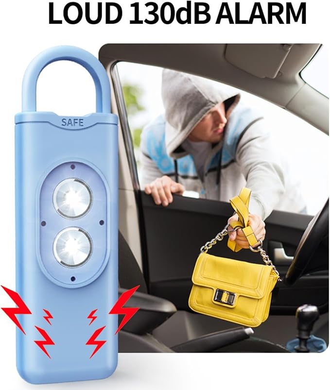 Halo-Siren Keychain, HaloSiren Personal Safety Alarm - 130db Loud Alarm Keychain with LED Strobe Light, Compact Emergency Siren (Double Flashing Lights - Blue + Copper Ring)
