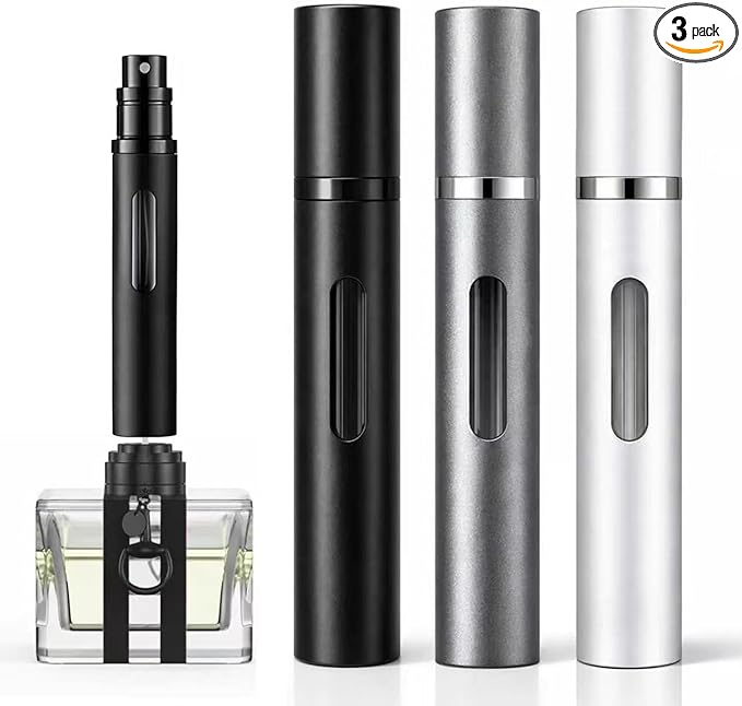 10ml 3pcs Perfume Travel Refillable Bottle, Perfume Atomizer, Bottom-Filling Fragrances Bottle, Mini Cologne Dispenser, Portable Sprayer (Black-Grey-Silver)
