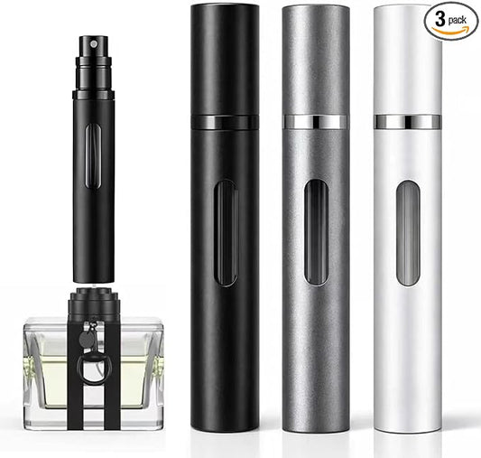 10ml 3pcs Perfume Travel Refillable Bottle, Perfume Atomizer, Bottom-Filling Fragrances Bottle, Mini Cologne Dispenser, Portable Sprayer (Black-Grey-Silver)