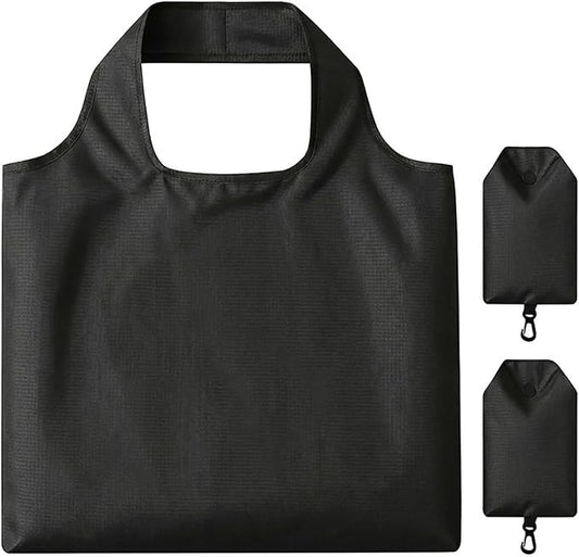2 Pack Extra Large Foldable Shopping Bag, Waterproof Reusable Grocery Tote Bag Holder, Nylon (Black)