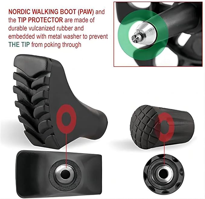 Trekking Pole Tips Set - Walking Sticks Replacement Tip Protectors - Snow & Mud Baskets