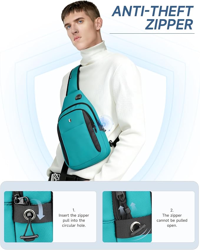Anti-Theft Sling Bag for Women, Water Resistant Crossbody Backpack, Travel Hiking Chest Pack, Summer Travel Essentials for Beach, Theme Park & College, Fits 11 inch iPad & Switch 2, Turquoise