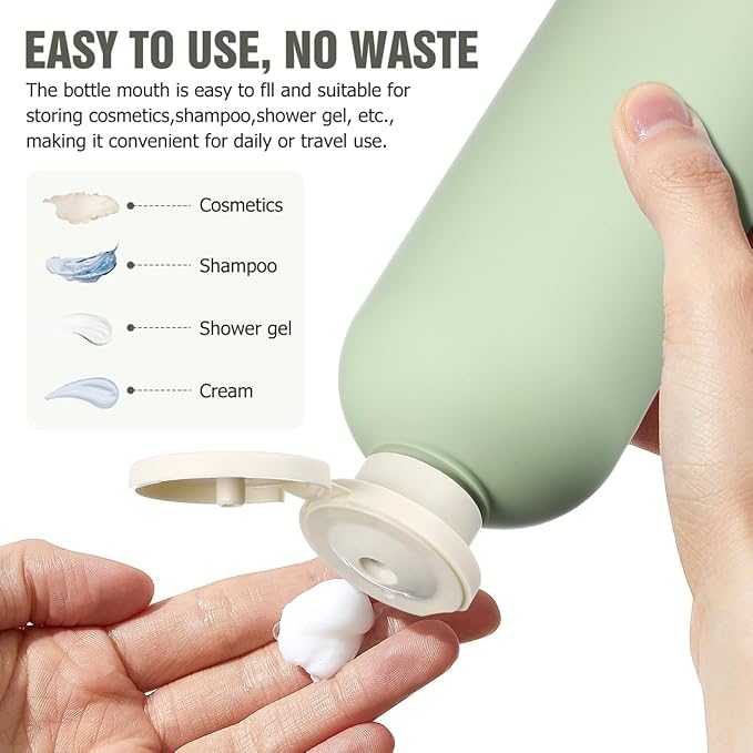 Cabilock 400ml Plastic Squeeze Bottles with Flip Caps Large Refillable Travel Bottles for Shampoo, Lotion & Conditioner Leakproof Toiletry Container Set, Green, 2pcs
