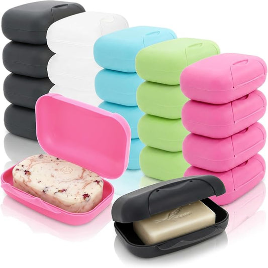 AVLA 20 Pack Travel Soap Case, Small Plastic Bar Soap Box Holder, Portable Soaps Dish with Lid, Compact Soaps Savers Container for Shower, Bathroom, Camping, Gym, Trip, 5 Assorted Colors