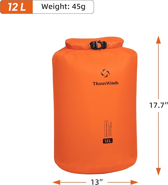 Thous Winds Waterproof Dry Bag, 12 Liter Roll Top Lightweight Storage Sack for Travel, Hiking, Camping, Boating, Kayaking
