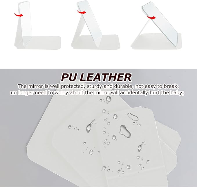 Makeup Mirror, 4x6 Inches Portable PU Leather Mirror, Folding Desktop Vanity Mirror with Adjustable Stand for Vanity Table, Office, Travel (S, White)