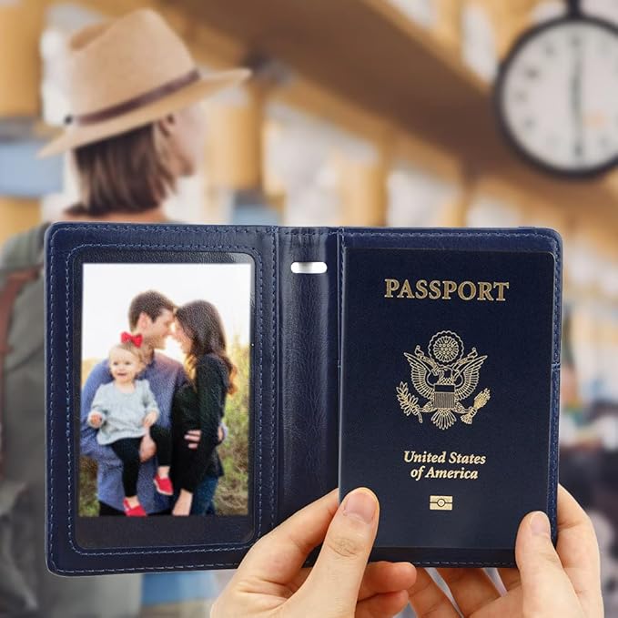 Passport Holder for Travel, 2 Pack Passport Cover, Waterproof Passport Wallet Leather Passport Holder Pen Holder Passport Holders for Women Men Family Travel Must Haves Essentials, Navy Blue+Rose Gold