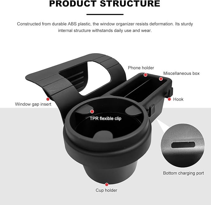 Car Window Multifunctional Storage Organizer, Vehicle Door Side Hanging Storage Rack with Cup Holder, Auto Window Mount Organizer for Cell Phone Earphone Key Water Cup