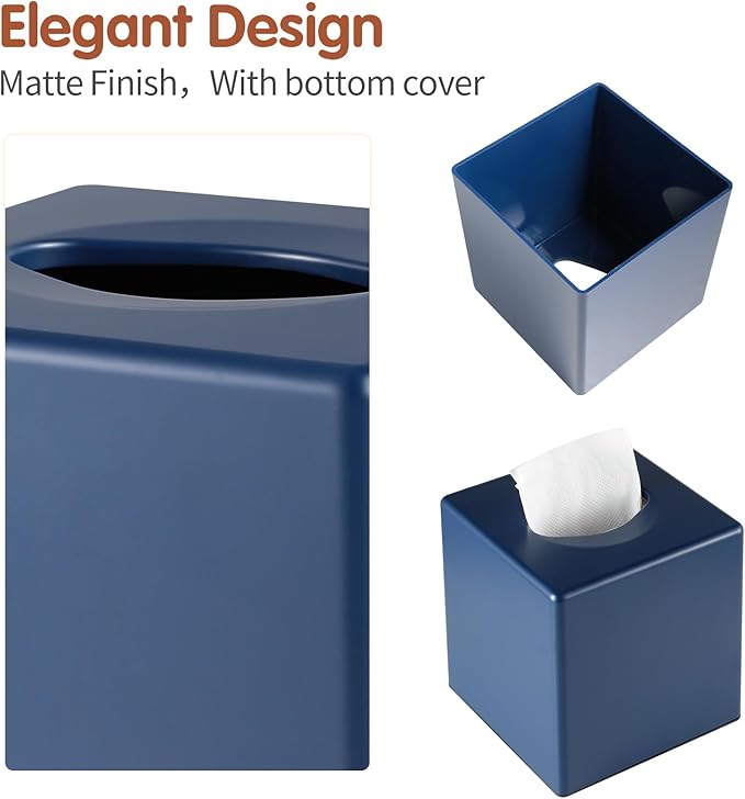 Y-in Hand Tissue Box Cover, Decorative Square Facial Storage Tissue Box Holder, Home Accessories for Bathroom Vanity Countertops, Dressers, Night Stand, Parlors and Office (Navy Blue)