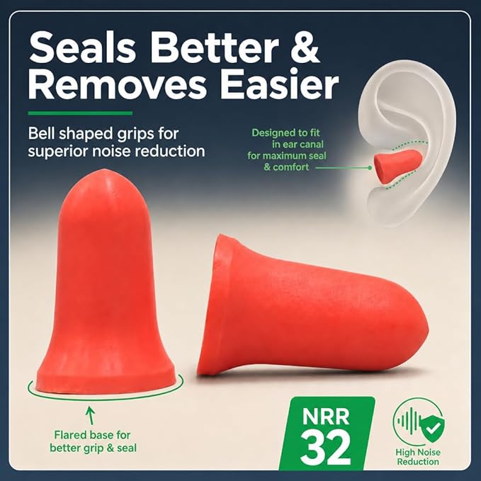 The Ear Buddy Premium Soft Foam Ear Plugs for Sleeping Noise Cancelling, Hearing Protection Earplugs for Shooting Range, Concerts, Work & Travel, Noise Reduction Rating 32 Decibels, 50 Pairs