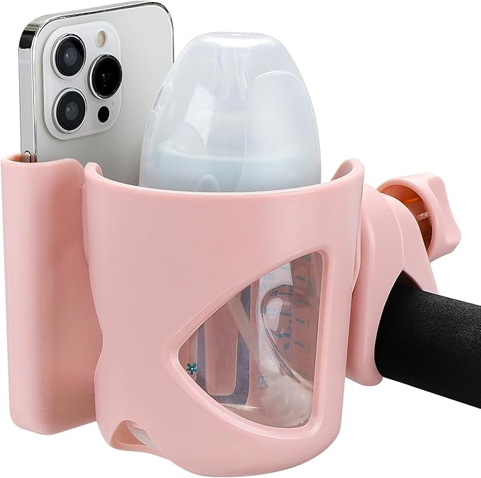 Accmor Stroller Cup Holder with Phone Holder, Universal Cup Holder for Walker Wheelchair Bike, 360° Rotatable Stroller Cup Holder Attachment Accessories for Walker, Wheelchair, Scooter