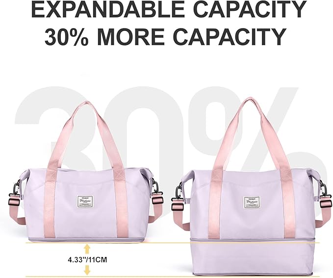 Travel Duffel Bag, Sports Tote Gym Bag, Shoulder Weekender Overnight Bag for Women