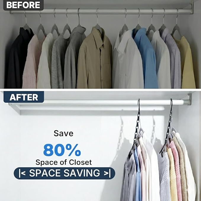HOUSE DAY 10 Pack Closet Organizers and Storage with 5 Holes for Cascading, Multipurpose, Space Saving Hanger Organizer, Closer Organizer for Closet Organization, Dorm Room Essentials - Dark Black
