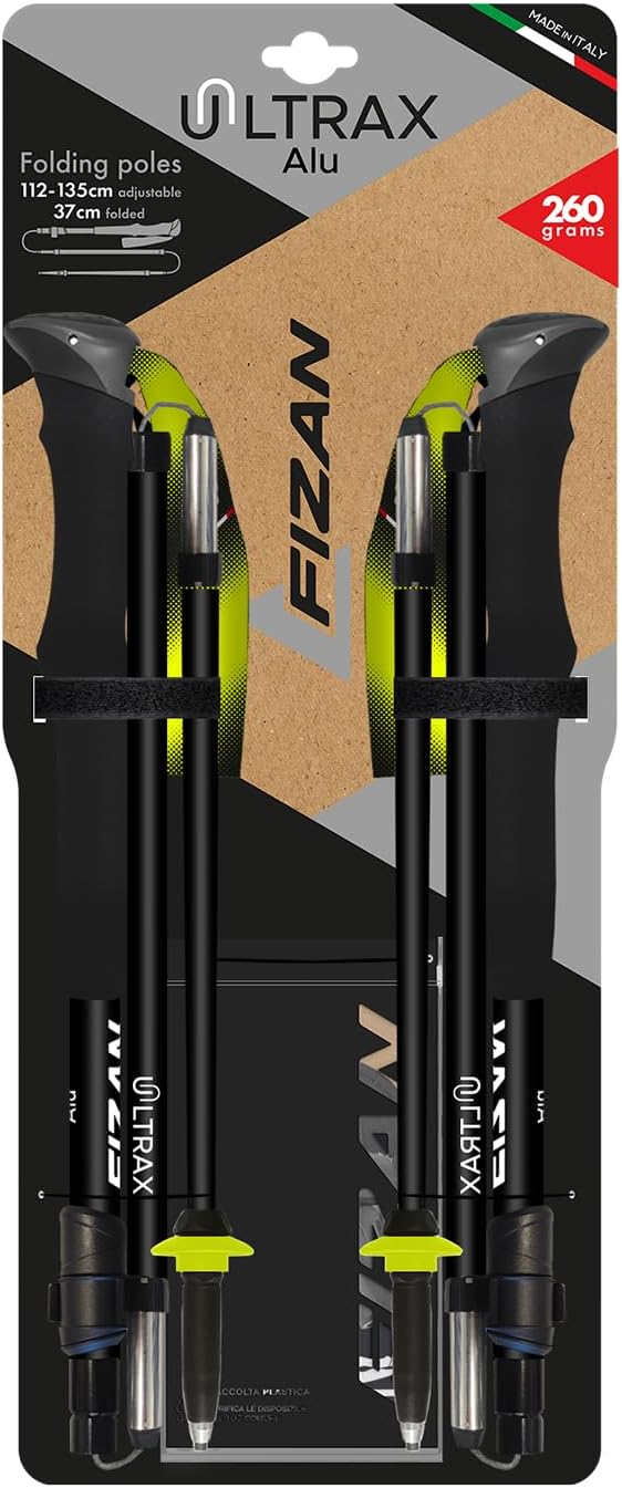 Fizan Ultrax Trekking Poles – Ultralight, Backpacking, Bikepacking, Hiking Trails, Collapsible to 14.5 in, Aluminum or Carbon Fiber