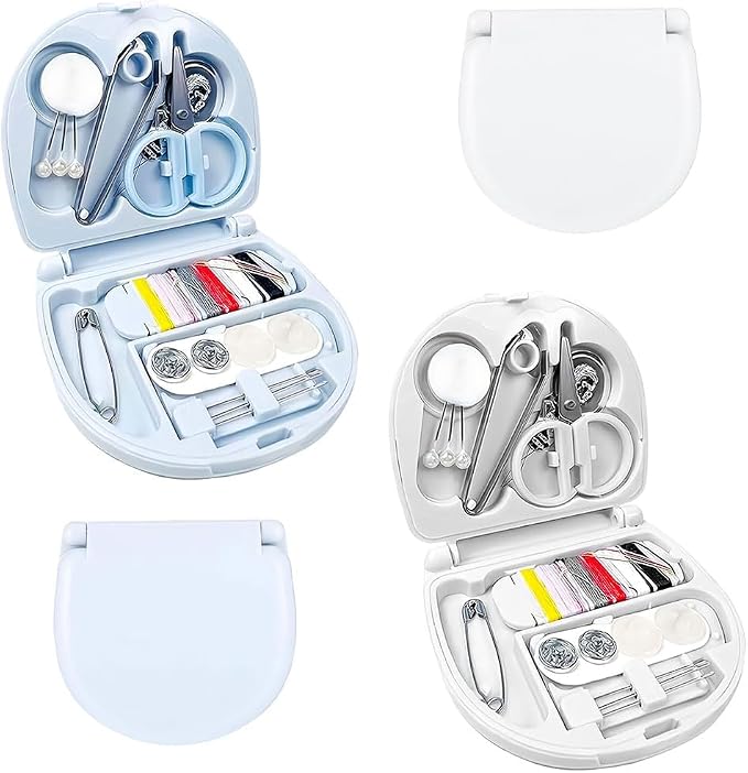 ZYMJBB 2 Mini Travel Sewing Kit Box Kit,Portable DIY Supplies Emergency Repair with Threads,Needles Scissors for Travel Home Use Beginner Friendly