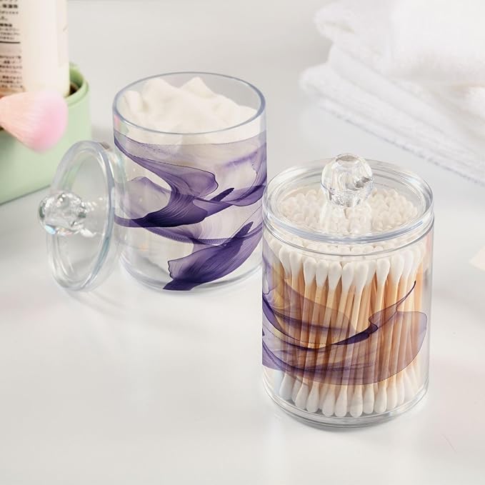 2 Pack Qtip Holder Organizer Dispenser Purple Calla Lily Flower Bathroom Storage Canister Cotton Ball Holder Container for Cotton Pads/Swabs/Floss