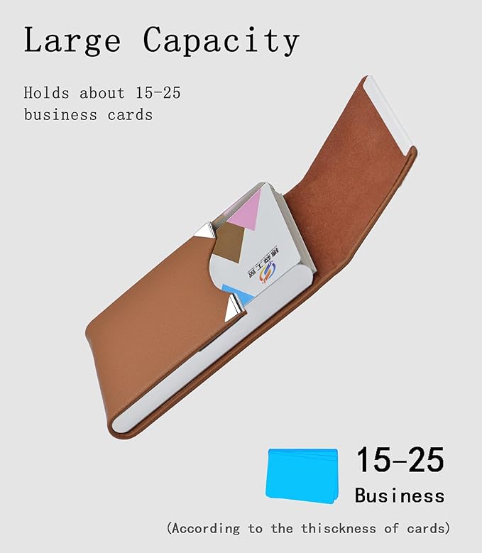 Business Card Holder with Ultra Slim Design,Business Card Case with Premium PU Leather, Suit Pocket Metal Card Holder for Women/Men,Professional Name Card Holder with Magnetic Shut (Brown)